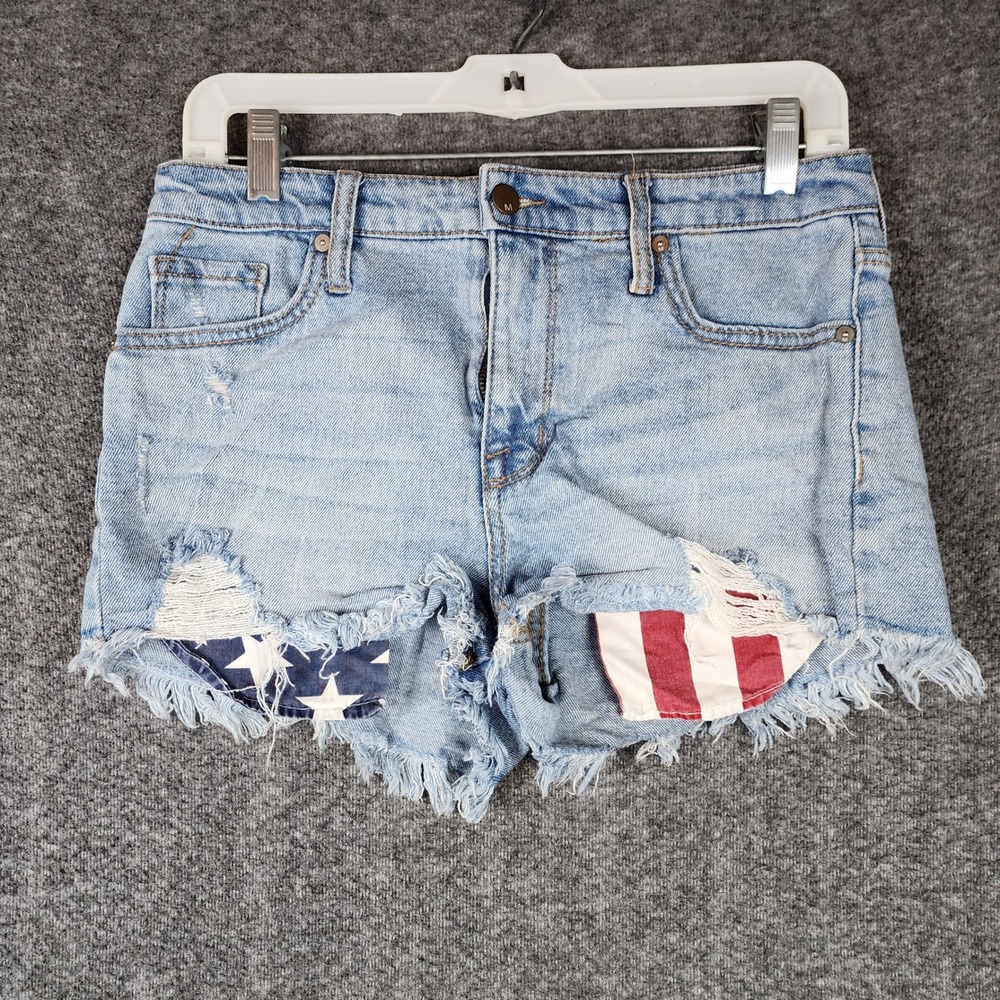 Mossimo Supply Co. Light Blue Distressed Denim Shorts with Flag Patch
